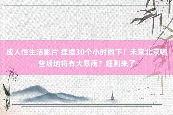 成人性生活影片 捏续30个小时阁下！未来北京哪些场地将有大暴雨？细则来了