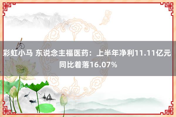 彩虹小马 东说念主福医药：上半年净利11.11亿元 同比着落16.07%